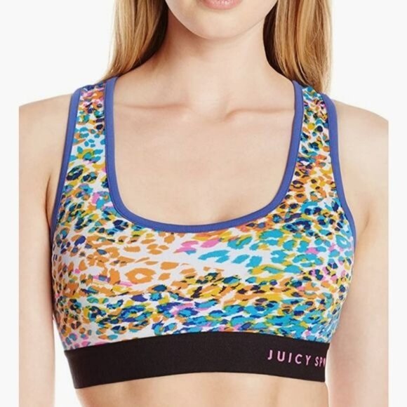 Juicy Couture womens Sport bra Calypso Cheetah Compression Racerback Medium new - Picture 1 of 9